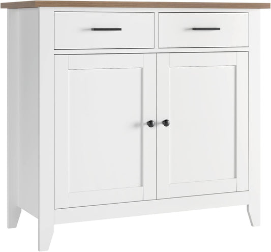 Wit Dressoir – Sideboard – Keukenkast – Ladekast – Opbergkast – 82x40x91 cm – MDF Met Houten Blad – Verstelbare Planken