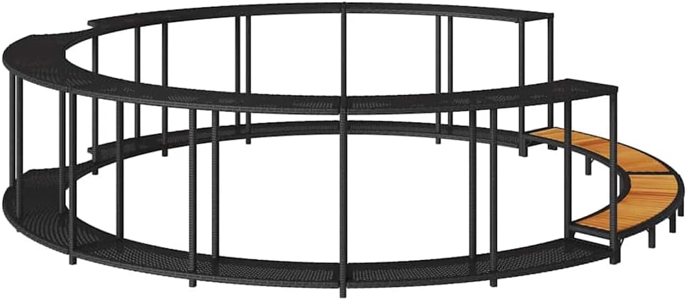 vidaXL Hot Tub Surround Storage Wooden Step Pad Poly Rattan Black,Spa Surround,Outdoor Hot Tub Enclosure,Round Hot Tub Round,Hot Tub Enclosure - QUORE