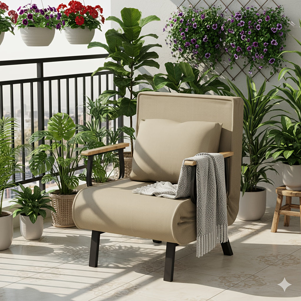 Lounge Chair – Fauteuil – Loungestoel – Relaxfauteuil – Zitzak – Verstelbaar Design – Dikke Memory Foam Vulling – Khaki Katoenen Bekleding