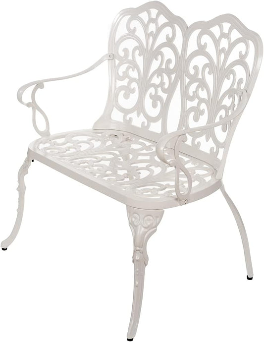 Butterfly Style Garden Bench Bistro Bench for 2 Cast Aluminum 100cm Bench Park Bench Garden Furniture (White) - QUORE