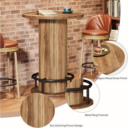 Ronde Eettafel – Eetkamer Tafel – Keukentafel – Bistrotafel – Eettafel Rond – 100 cm Diameter – Robuust Geperst Hout Met Voetensteun