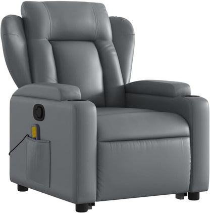 Massagestoel Met Opstahulp – Relaxstoel – Opstastoel – Tv-Stoel – Verstelbare Fauteuil – Grijs Kunstleer – Elektrische Opstahulp – 6-Punts Vibratiemassage