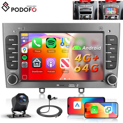 Android Autoradio – Multimedia Speler – Navigatiesysteem – Touchscreen Radio – 7 Inch Display – Draadloos CarPlay & Android Auto – Inclusief AHD Achteruitrijcamera & Microfoon