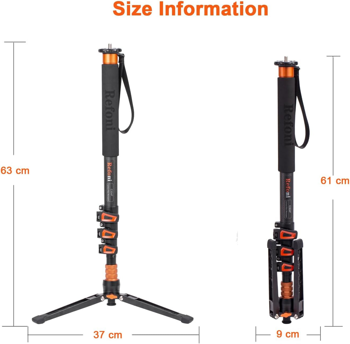 C304F Koolstofvezel monopod camera monopod, 173 cm telescopisch reismonopod 4-segmentair met afneembare statiefvoet, belastbaar tot 25 kg voor DSLR-camera camcorder