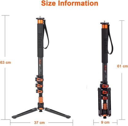 C304F Koolstofvezel monopod camera monopod, 173 cm telescopisch reismonopod 4-segmentair met afneembare statiefvoet, belastbaar tot 25 kg voor DSLR-camera camcorder