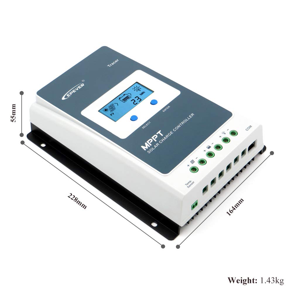EPEVER 30A MPPT Solar Charging Controller Zonnepaneel TracerAN Serie met 12 V/24 V DC automatisch identificeren van Systeemspanning (30 A)