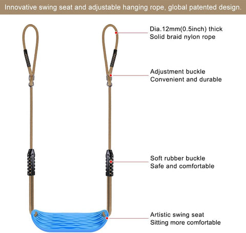 Schommelzitje - Schommels - Kinderschommel - 2 Stuks - Schommelplankje - voor Binnen - Buiten - met Verstelbaar Touw - Karabijnhaken - Kunststof - 18 x 15.5 x 44.5 cm - Blauw