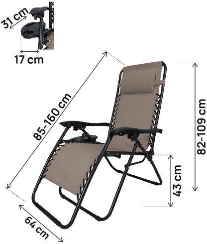 Garden chair set 2 relax chairs garden adjustable zero gravity lounge chair "Sintra" - Taupe - grey brown