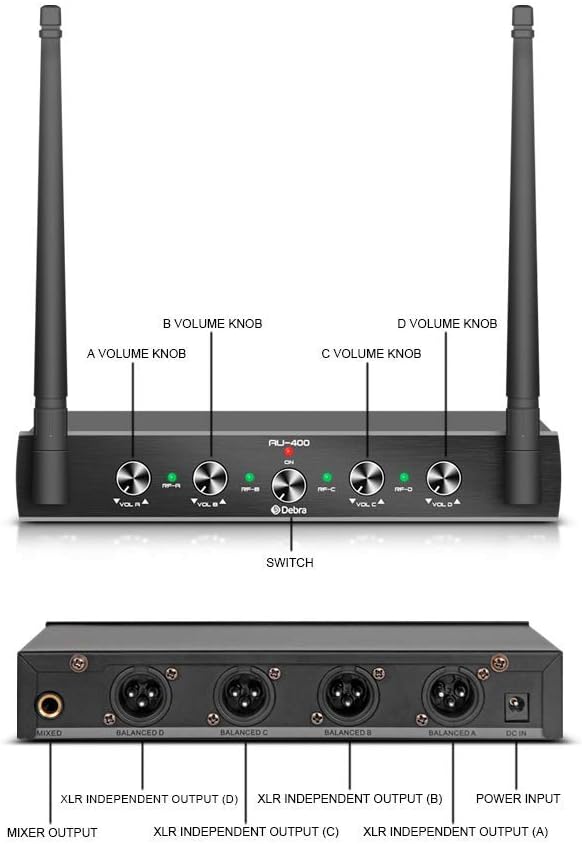 4-Kanaals Draadloze Microfoonset – Karaoke Microfoonset, UHF Microfoon, Bodypack Set, Lavalier- en Headsetmicrofoon – A-Frequentie – Metalen Ontvanger, Anti-Interferentie