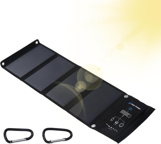 Oplader op zonne-energie, DC 5 V 28 W, draagbare oplader op zonne-energie, waterdicht, zeer efficiënte oplader voor zonnepaneel, externe accu voor buiten, voor tablets en wandelen, kamperen