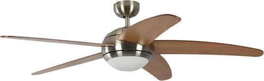 Pepeo Plafondventilator Melton met verlichting en afstandsbediening, behuizing van nikkel, bladkleur honing-esdoorn, 132 cm, voor ruimtes tot 25 m²