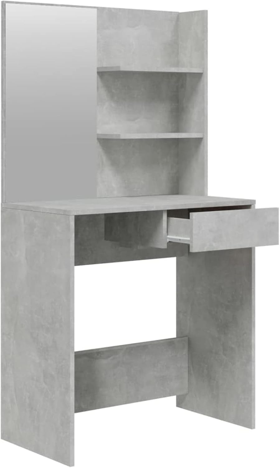 Make-uptafel met spiegel – Kaptafel – Schoonheidstafel – Make-up bureau – Dressing tafel – Stevig multiplex – Ruime opbergruimte – Beton grijs – 74,5x40x141 cm