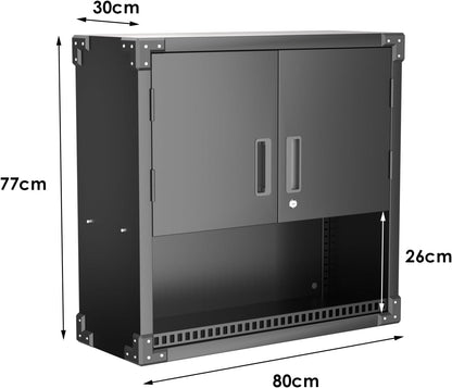 Hangkast, metalen gereedschapskast met 1 in hoogte verstelbare plank en 2 deuren en 1 lade, wandhangkast met roestvrijstalen slot, garage, werkplaats, keuken, A77 x B 80 x