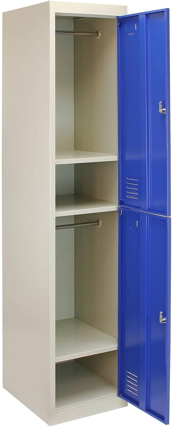 Monster Shop 3 x Blue 2 Door Metal Storage Lockers, Red & Grey Steel Lockable Unit, Staff Gym School Locker Room - QUORE