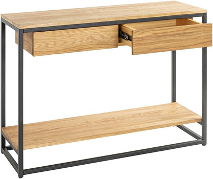 HAKU Console eiken, zwart, Massief hout, metaal - Maat: B 100 cm x H 75 cm x D 35 cm, Stijl: Modern