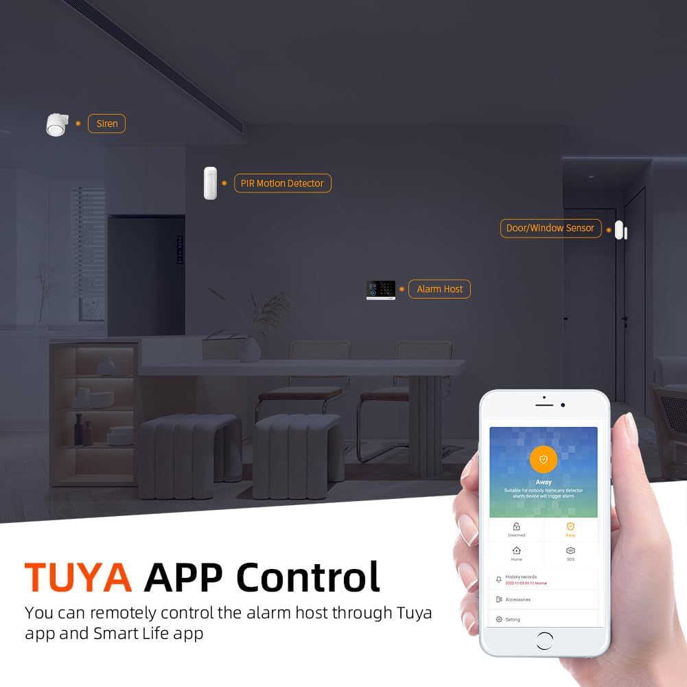 XNY GSM Draadloos huisalarm, wifi-diefstalbeveiliging met app-bediening, 16 stuks (bewegingsmelder, deur- en raamsensor, sirene, afstandsbediening), compatibel met Alexa