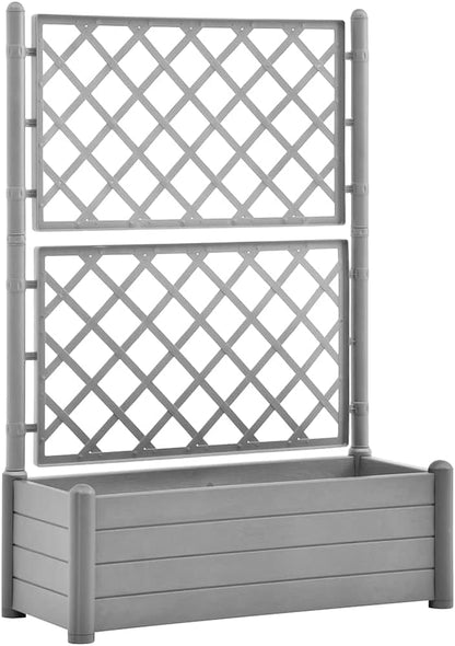 Planter with trellis Plant pot Plant pot Outdoor for Terrace Indoor 100x43x142cm PP stone gray - QUORE