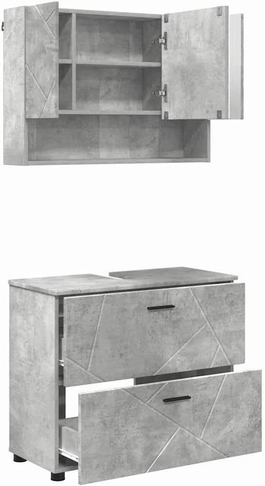 vidaXL Badkamermeubelset met lade 2 pcs Betongrijs 76,5 x 35 x 64 cm, - QUORE