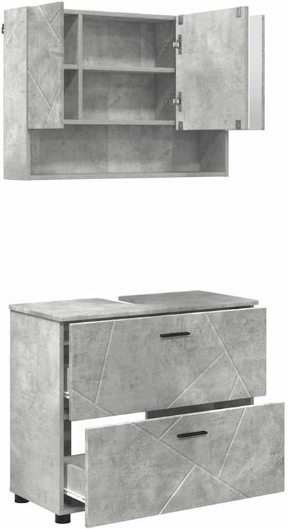 vidaXL Badkamermeubelset met lade 2 pcs Betongrijs 76,5 x 35 x 64 cm, - QUORE