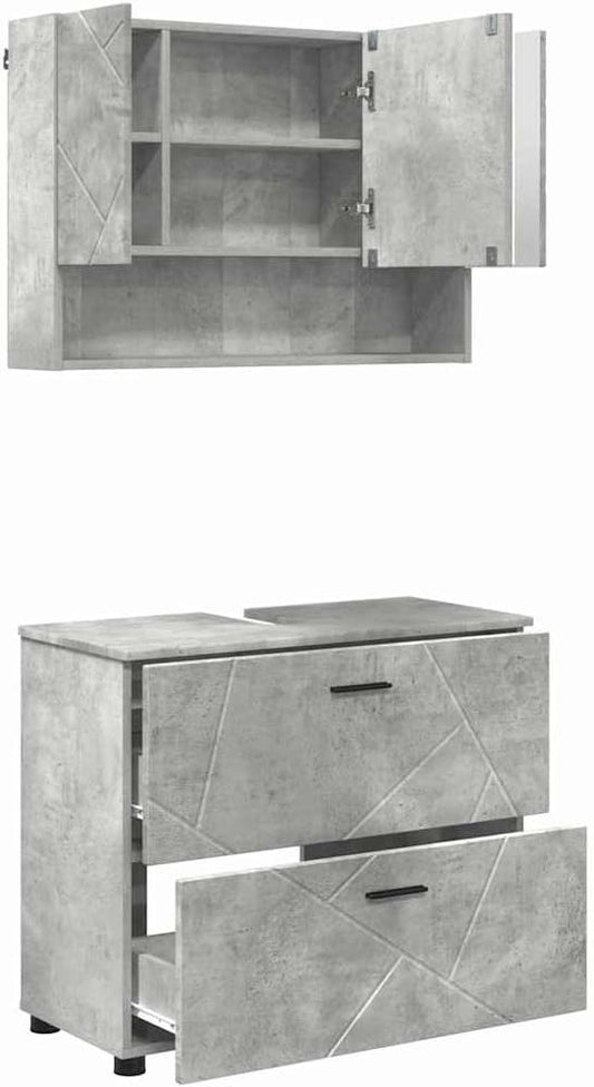 vidaXL Badkamermeubelset met lade 2 pcs Betongrijs 76,5 x 35 x 64 cm, - QUORE
