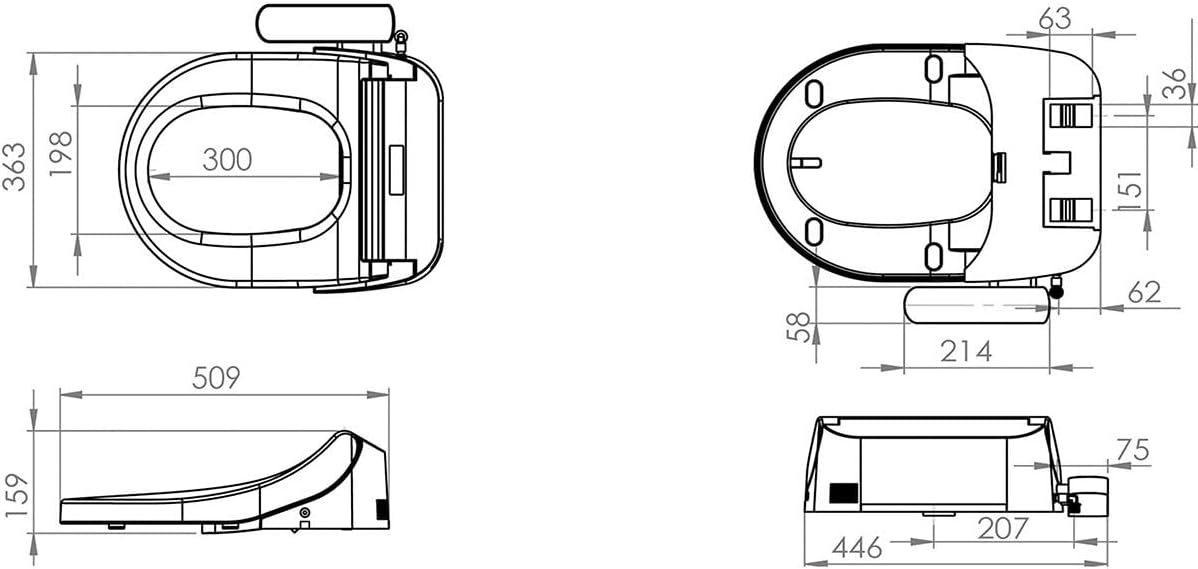 SFA - Saniseat – afneembare wc-bril voor toilet – voor en drogen – handdouche met dubbele sproeiers en ventilator voor warme lucht – automatische reiniging – compatibel met standaard toiletpotten