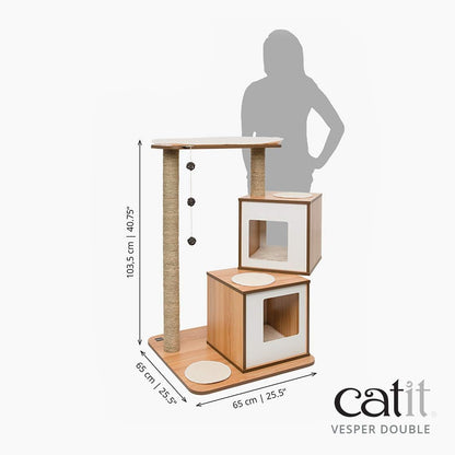 Kattenmeubel – Kattenhuis – Krabpaal – Kattenkubus – Krabmeubel – Dubbele Cubes Met Platform – Natuurlijke Zeegras Krabpalen – Verwijderbare Kussens Met Geheugenfoam