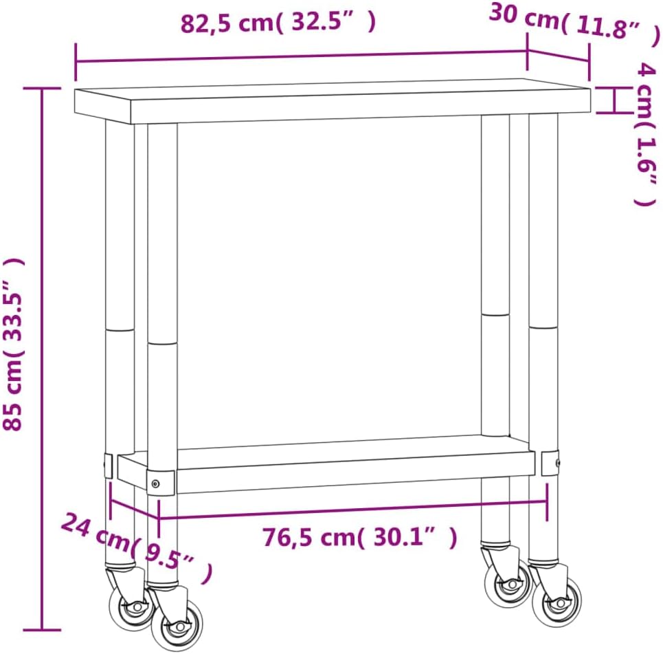 vidaXL Keukenwerktafel met wielen 82,5x30x85 cm roestvrij staal, werktafel keuken, keuken werktafel, keuken werk tafel, werkbank keuken