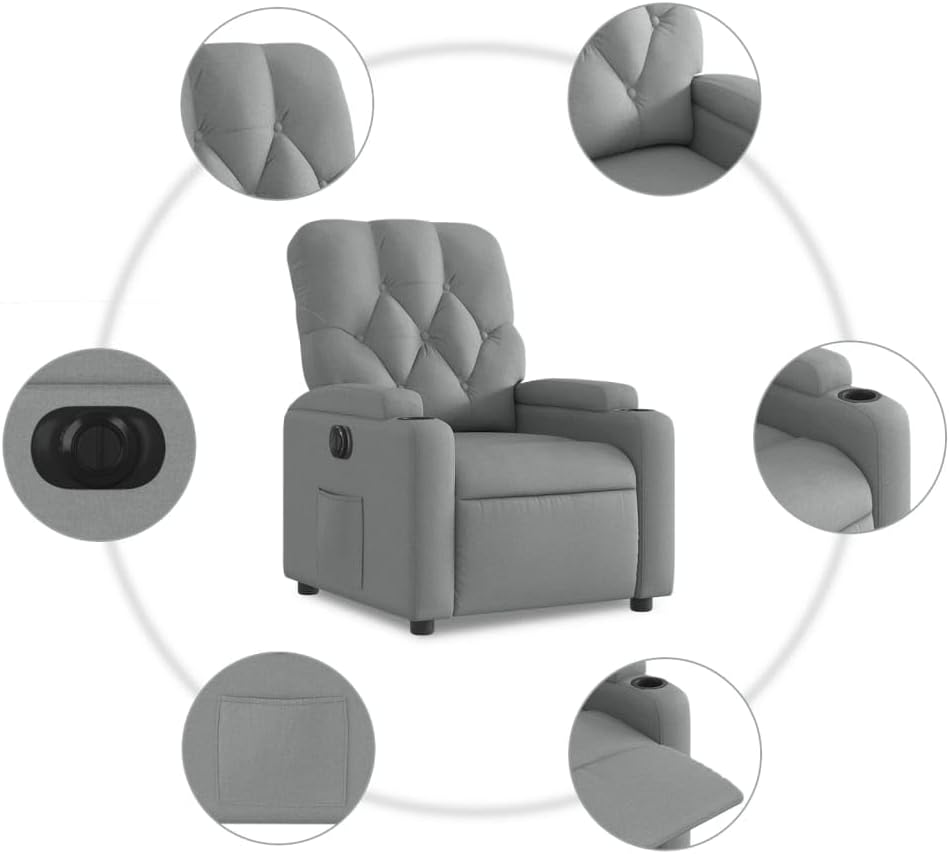 Gecheer Electric Recliner Chair Tilting Fabric Light Grey 74 x 86.5 x 93.5 cm TV Chair Recliner Chair Armchair Fabric Chair with Footrest Senior Chair