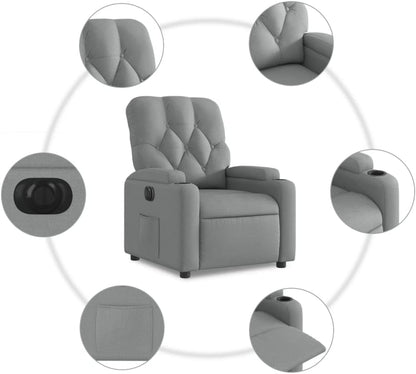 Gecheer Electric Recliner Chair Tilting Fabric Light Grey 74 x 86.5 x 93.5 cm TV Chair Recliner Chair Armchair Fabric Chair with Footrest Senior Chair