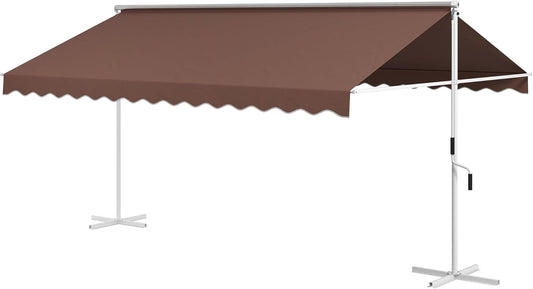Vrijstaande Luifel – Staande Zonwering – Tuinluifel – Balkonluifel – Overkapping – Verstelbare Dakhoek – Waterafstotend PU-Polyester – 450x340x255 cm – Koffiekleur