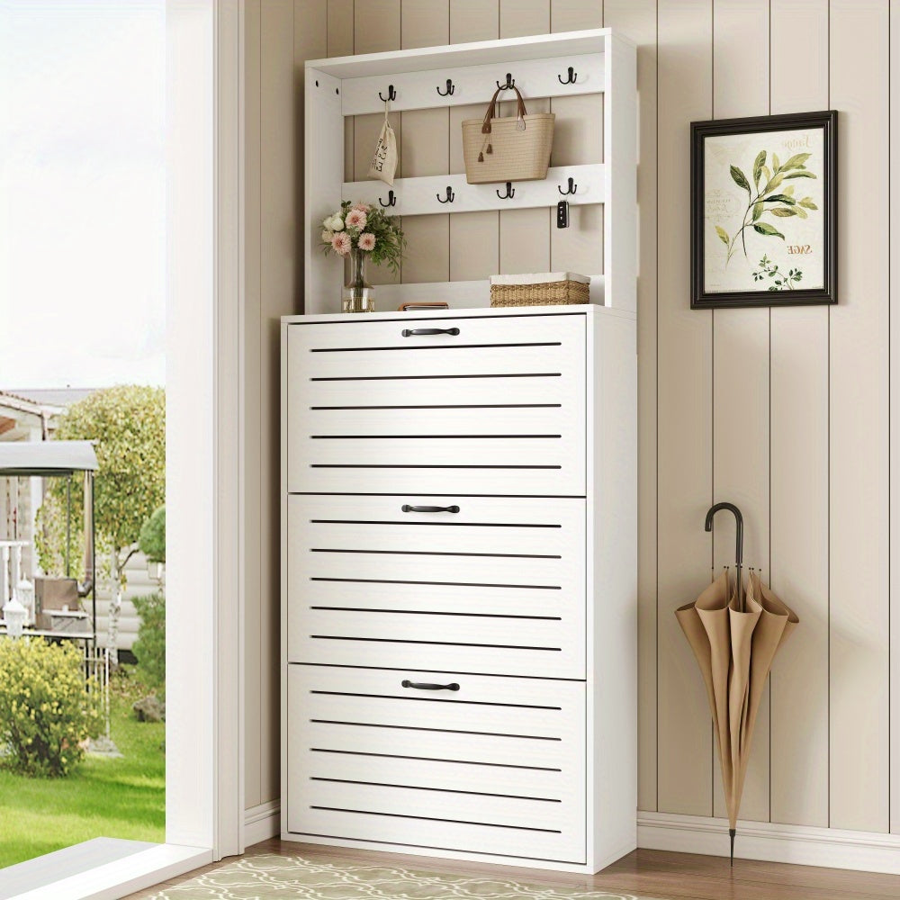 Schoenenkast – Schoenenrek – Schoenenopberger – Schoenencupboard – Schoenengehangen – Smal Model – 3 Deuren Met Haken – Geschikt Voor 15 Paar Schoenen – Duurzaam En Ruim
