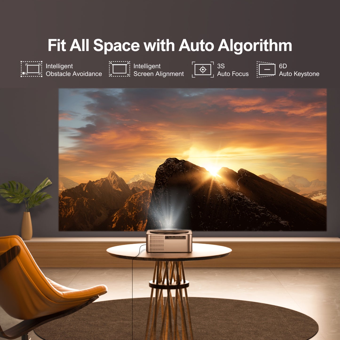 Projector – Beamer – Mini Beamer – Draagbare Projector – Home Cinema – Full HD 1080p Resolutie – 700 ANSI Lumen Helderheid – Automatische Focus & 6D Keystone Correctie