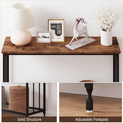 Smalle Sidetable – Smalle Tafel – Console Tafel – Haltafel – Banktafel – Rustiek Bruin – Ruimtebesparend Ontwerp – Stevig Metaal Met Glasplaat