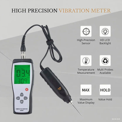 Draagbare LCD Vibration Analyzer Tester Meter Vibrometer Gauge Tester Analyzer Vibration Tester Analyzer 0.1-199.9m / s AS63B