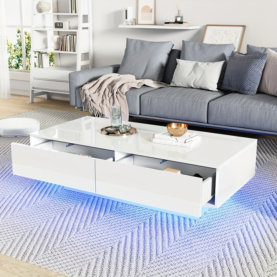 Salontafel – Koffietafel – Tafeltje – Bijzettafel – Witte Salontafel – 115x55x34 cm – 2 Opberglades, 30 kg Draagvermogen
