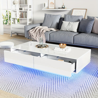 Salontafel – Koffietafel – Tafeltje – Bijzettafel – Witte Salontafel – 115x55x34 cm – 2 Opberglades, 30 kg Draagvermogen