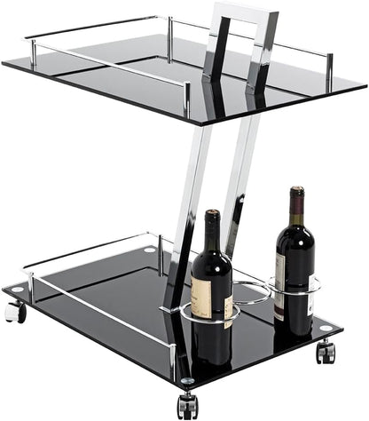 HAKU Möbel Serveerwagen chroom, zwart, Metaal, veiligheidsglas 8 mm - Maat: B 40 cm x H 72 cm x D 60 cm, Stijl: Modern