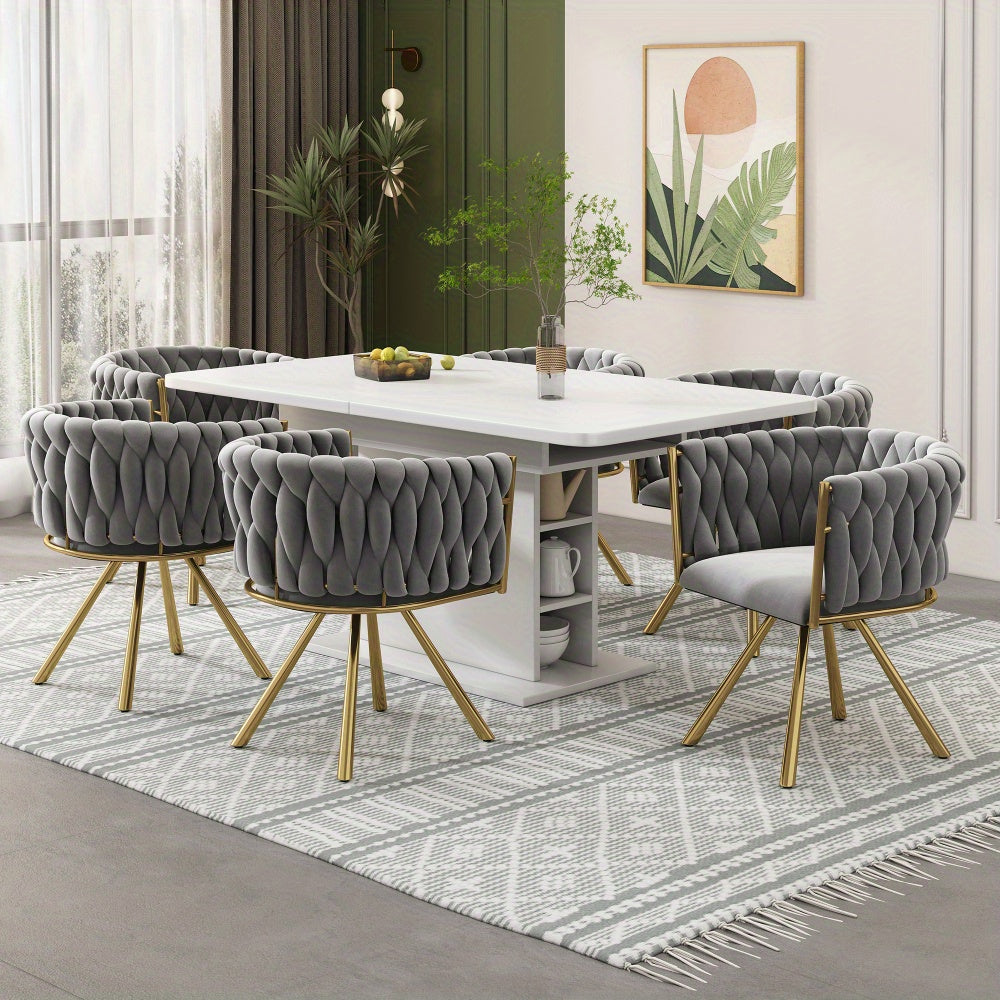Draaistoel – Eetkamerstoel – Bureaustoel – Relaxstoel – Woonkamerstoel – Velvet Met Katoenen Vulling – 360° Draaibaar Met Metalen Poten – Gouden Grijs