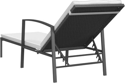 Sun loungers with table, 2 pieces, outdoor garden chairs, sun lounger for patio, beach chair, hammocks and sun loungers for garden, poly rattan, black - QUORE