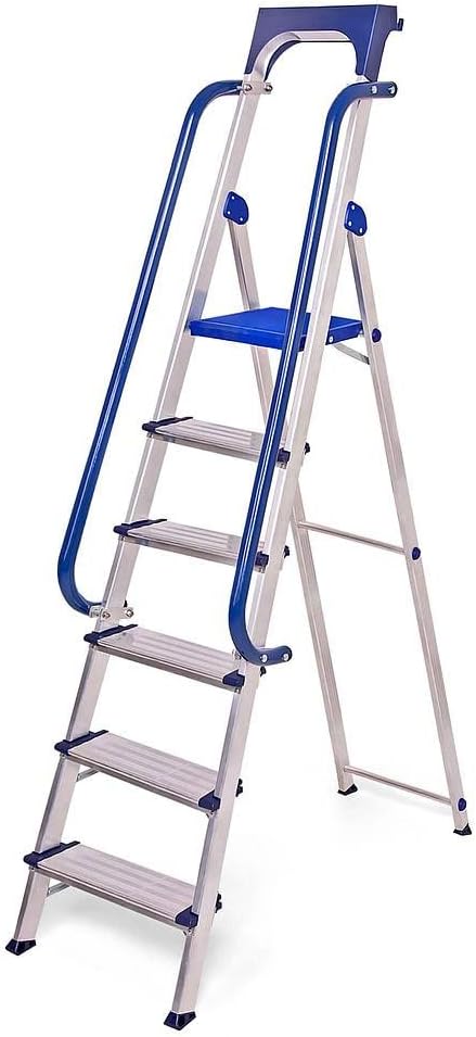 Hostrom Secure Hostrom Secure 6 treden, robuust aluminium, versterkt, leuning, afneembare gereedschapsschaal, platformhoogte 135 cm, draagkracht 150 kg