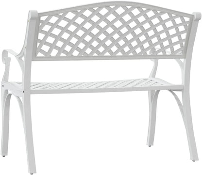 Tuinbank, 102 cm, gegoten aluminium, wit, klassieke zitbank voor tuin, balkon, terras - QUORE