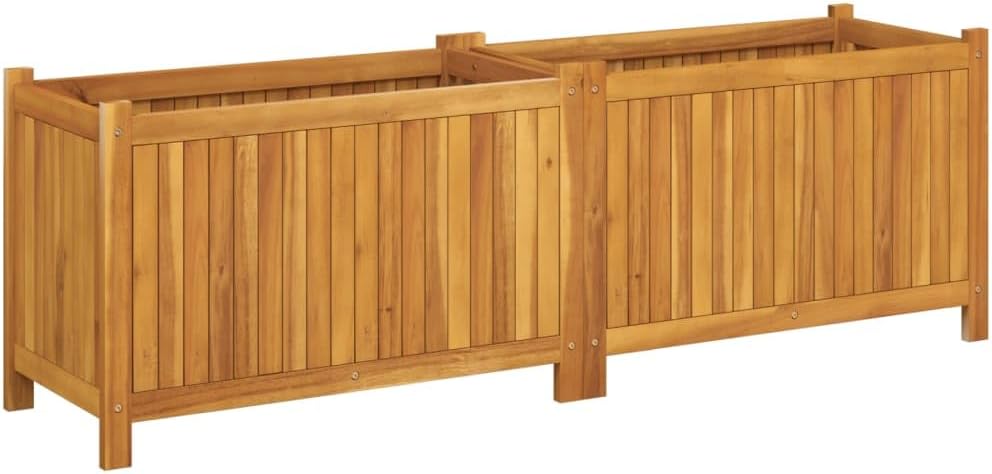 LAPOOH Tuinplantenbak met voering 153x38,5x50 cm massief hout acacia, tuinplantenbak, tuinplantenbak buiten, plantenbak-366442 - QUORE