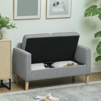 2-zits bank – tweezitsbank – zitbank – loveseat – compacte bank – met opbergruimte – moderne cordstof – massief houten poten – lichtgrijs – armleuningen – 117x63x79 cm