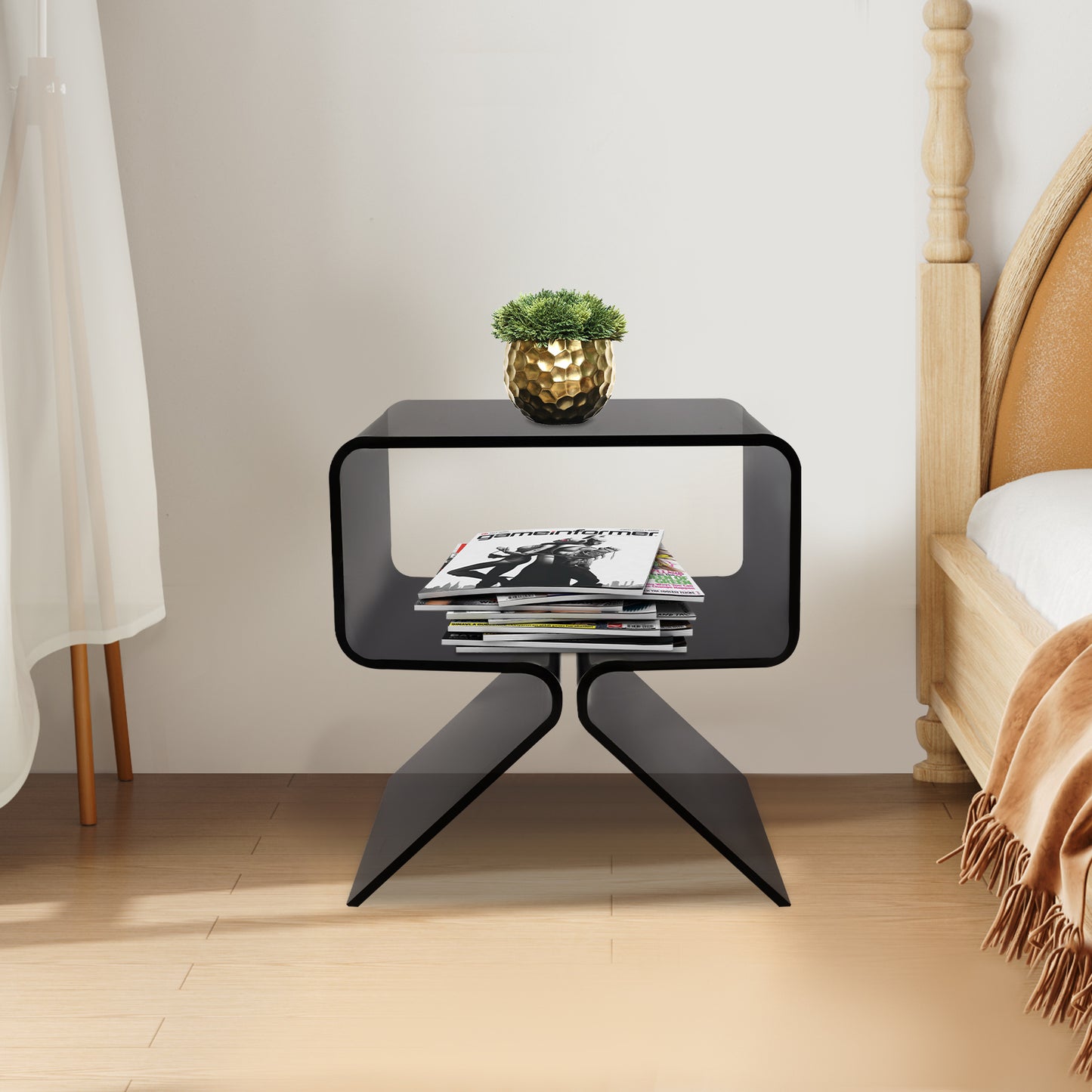 Bijzettafel – Salontafel – Nachtkastje – Banktafel – Sidetable – Zwart Acryl – Compact Ruimtebesparend Design – 2 Lagen – Gemakkelijk Schoon Te Maken – 40x30x45 cm