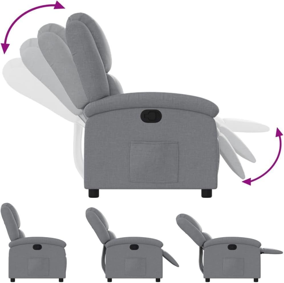 vidaXL Recliner Chair with Backrest, Armrests, TV Chair, Reclining Chair, Seat for Living Room Home, Light Grey Fabric - QUORE
