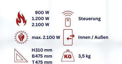 Aktobis plafondstraler, balkonverwarmer, tentverwarming WDH-210S (zilvergrijs + tot 2100 watt + verblindingsarm)