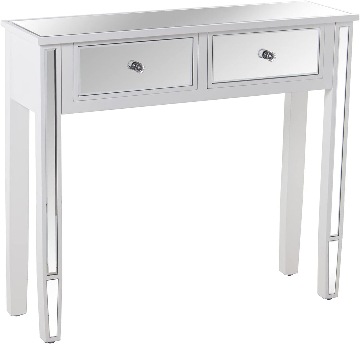 DRW Instaptafel met 2 laden van hout en spiegel in wit en spiegel 90 x 25 x 80 cm