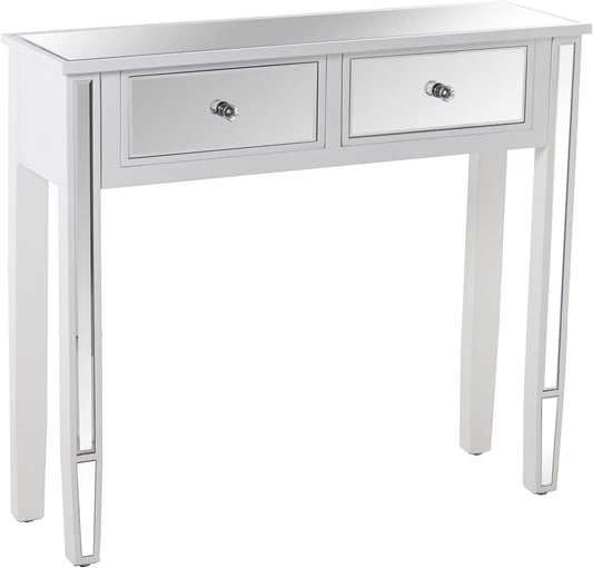 DRW Instaptafel met 2 laden van hout en spiegel in wit en spiegel 90 x 25 x 80 cm