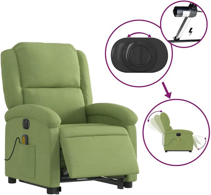 Elektrische Relaxfauteuil – Massagefauteuil – Liftstoel – TV-Fauteuil – Verstelbare Relaxstoel – Lichtgroen Fluweel – 6-Punts Vibratiemassage – Elektrische Opstaan-Ondersteuning