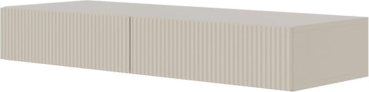 Selsey Zwevende Kaptafel Veldio 110 cm grijs taupe met frezen lamellenfront, Push-to-Open lade, moderne wand make-up tafel, minimalistische vanity desk zonder spiegel, stylish en functioneel